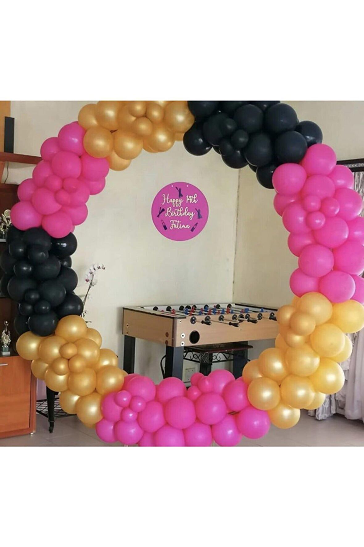 Fuşya Siyah Gold Balon Balon Zinciri 50 adet