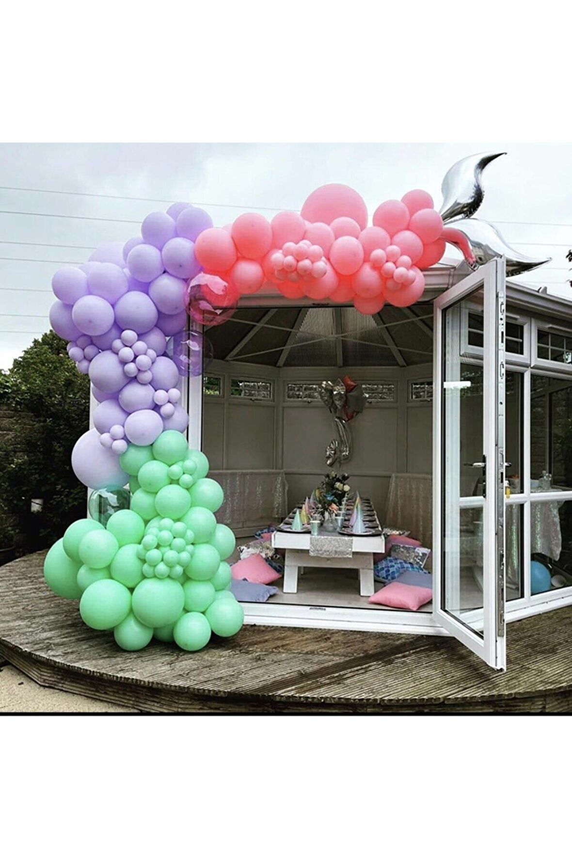 Pastel Mint Yeşili Lila  Pembe Balon Zinciri 50 adet + 5 mt balon zinciri