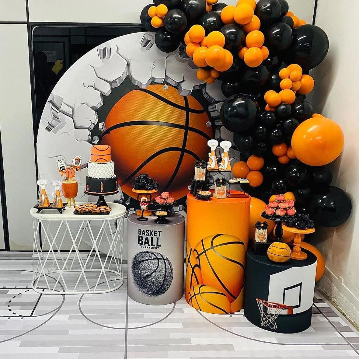 Basketbol Konspet 50 Adet Turuncu, Siyah Balon ve 5Mt Balon Zinciri