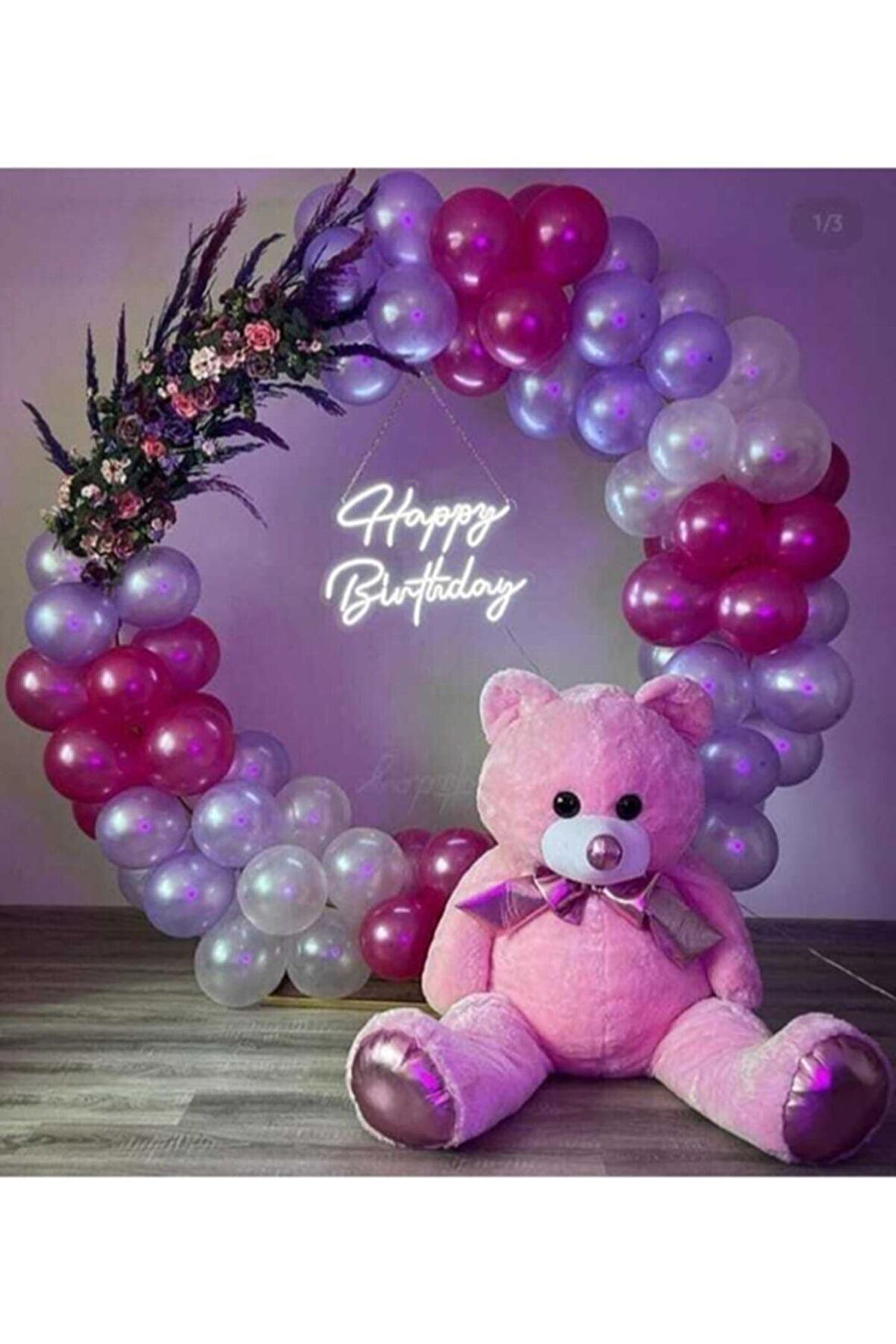 Metalik Fuşya - Lila - Beyaz Balon Zinciri Seti 50 adet