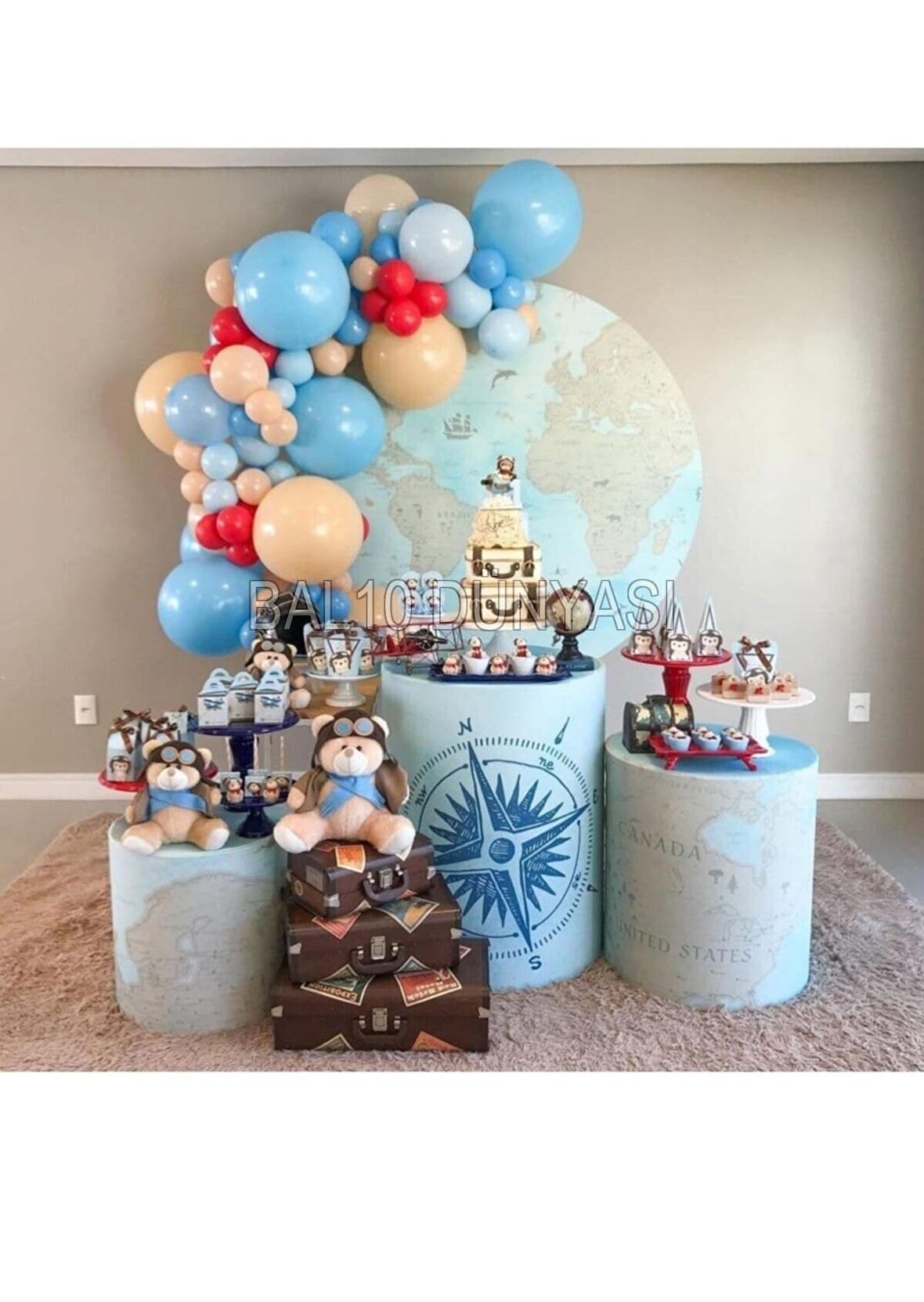 Mavi-Ten-Kırmızı Renk Balon Zinciri 70 Adet+5 mt balon zinciri