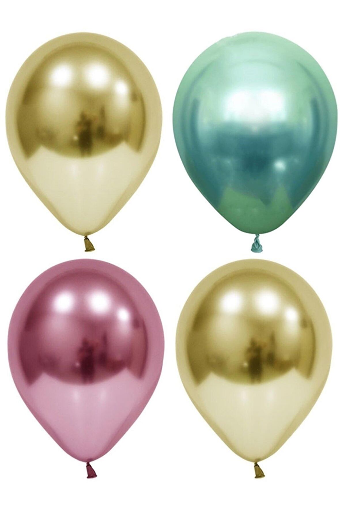 Altın-yeşil-pembe Krom Balon 30 Adet