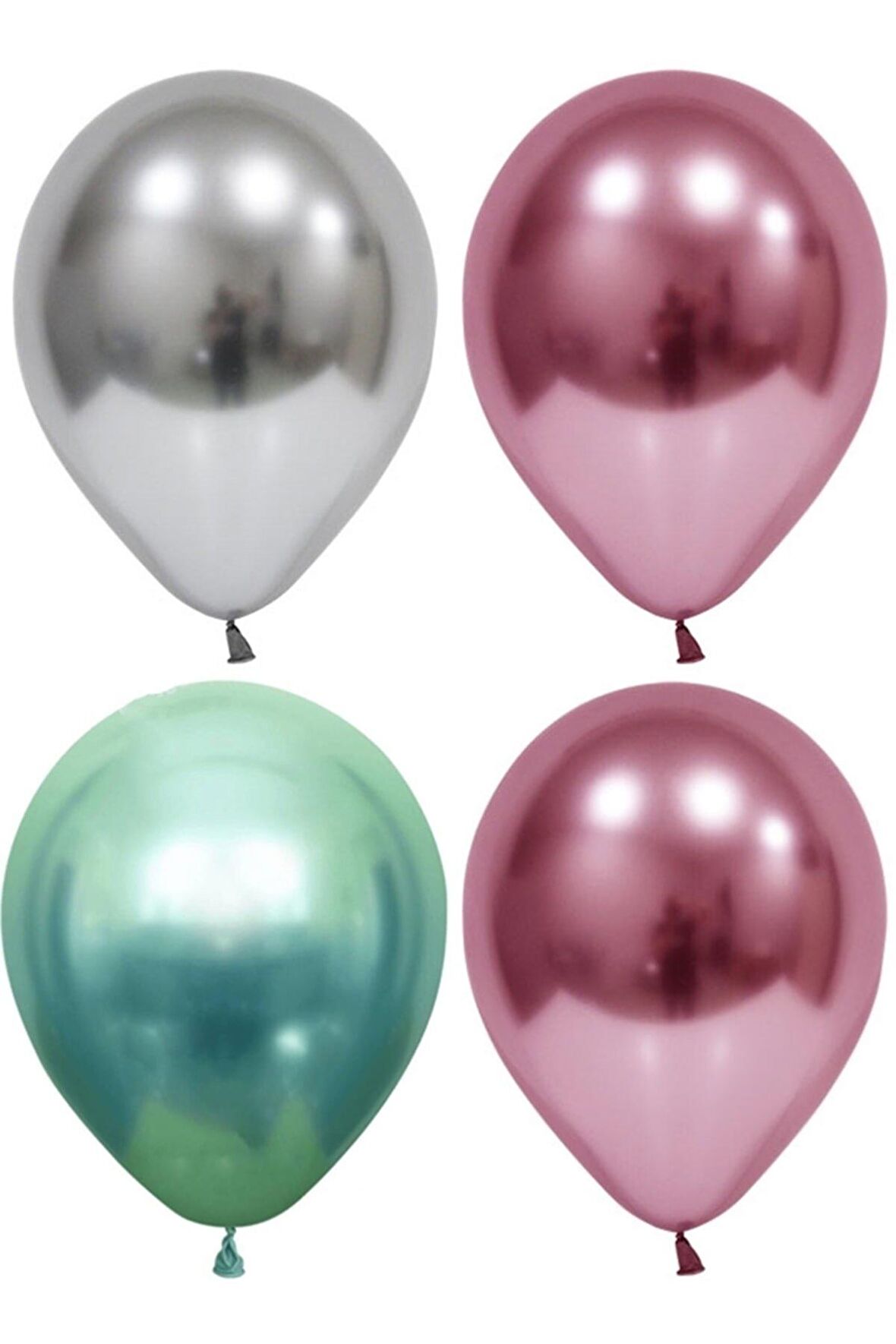 Gümüş-pembe-yeşil Krom Balon 30 Adet