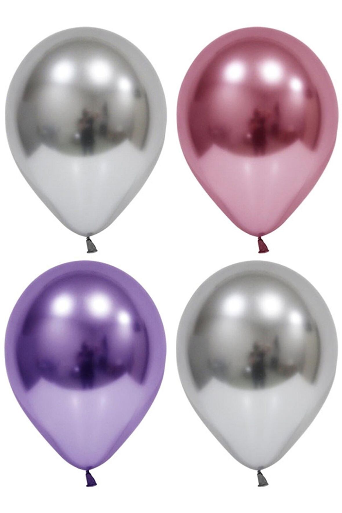 Gümüş-pembe-mor Krom Balon 30 Adet