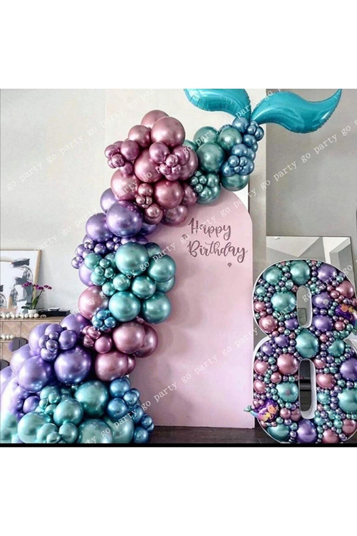 Krom Balon Balon Zincir Pembe Yeşil Mor 50 Adet