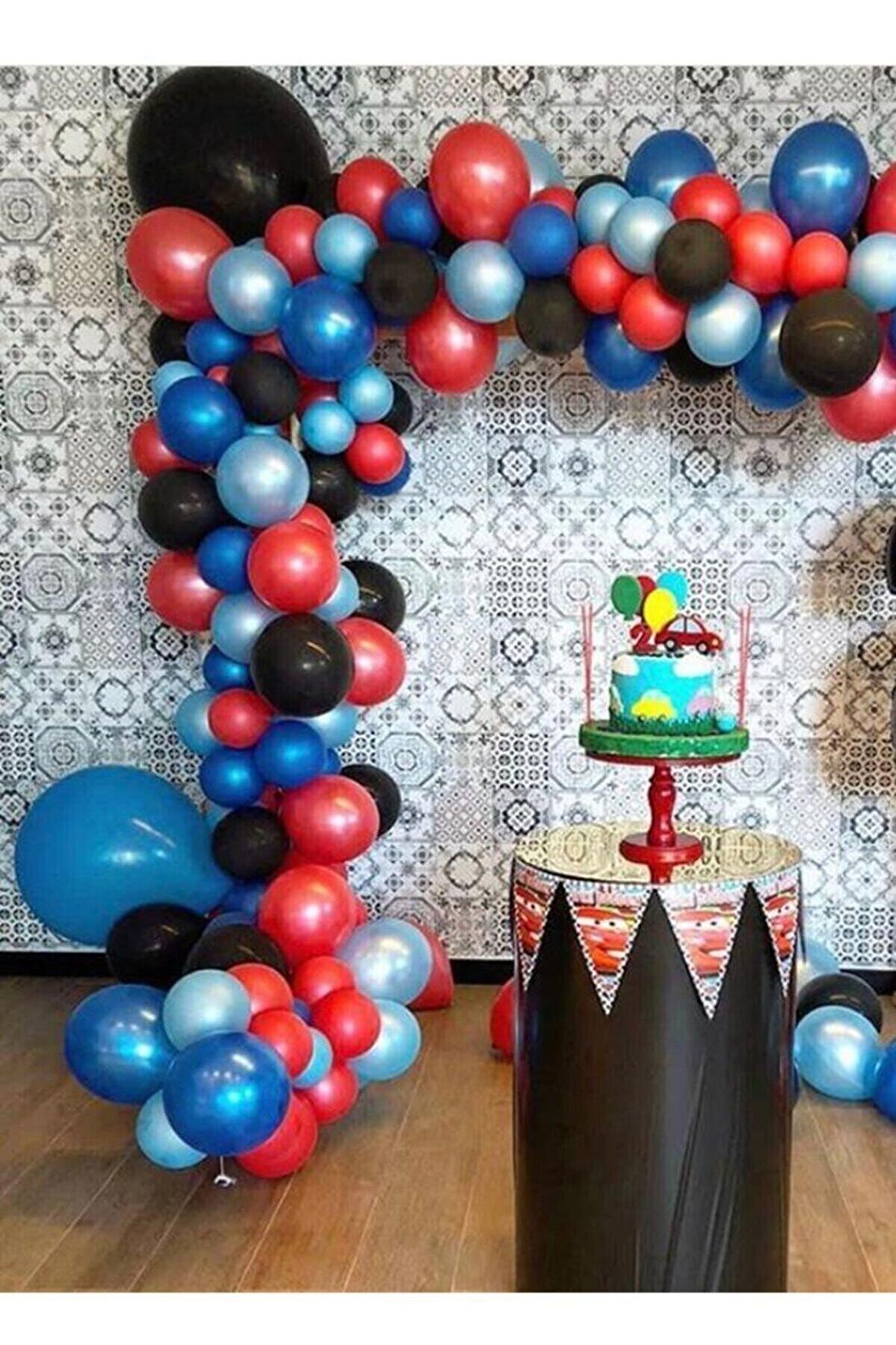 Koyu Mavi Açık Mavi Siyah Kırmızı Balon Zincir 50 Adet