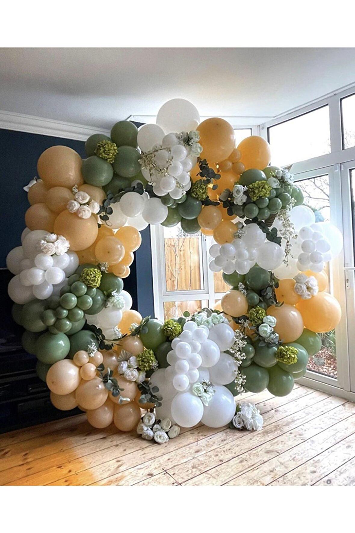 Pastel Beyaz Küf Yeşili Ve Sütlü Kahve Balon Seti 50 Adet