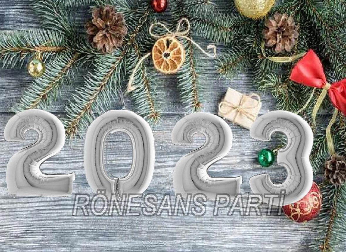 Gümüş Renk 2023 Yılbaşı Noel Kutlama Folyo Balon Seti 100 Cm