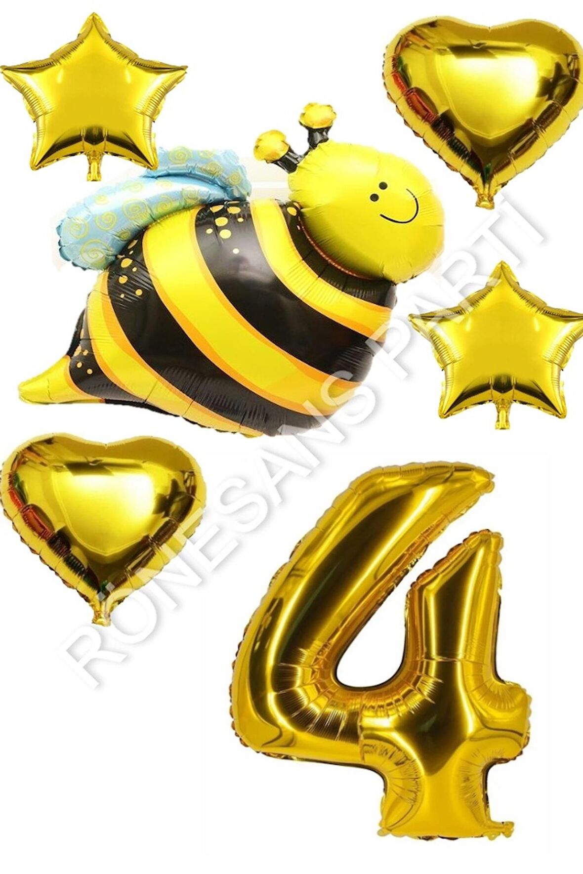 Arı Karakterli Yıldız Kalp Folyo Balon Seti Yaş 4