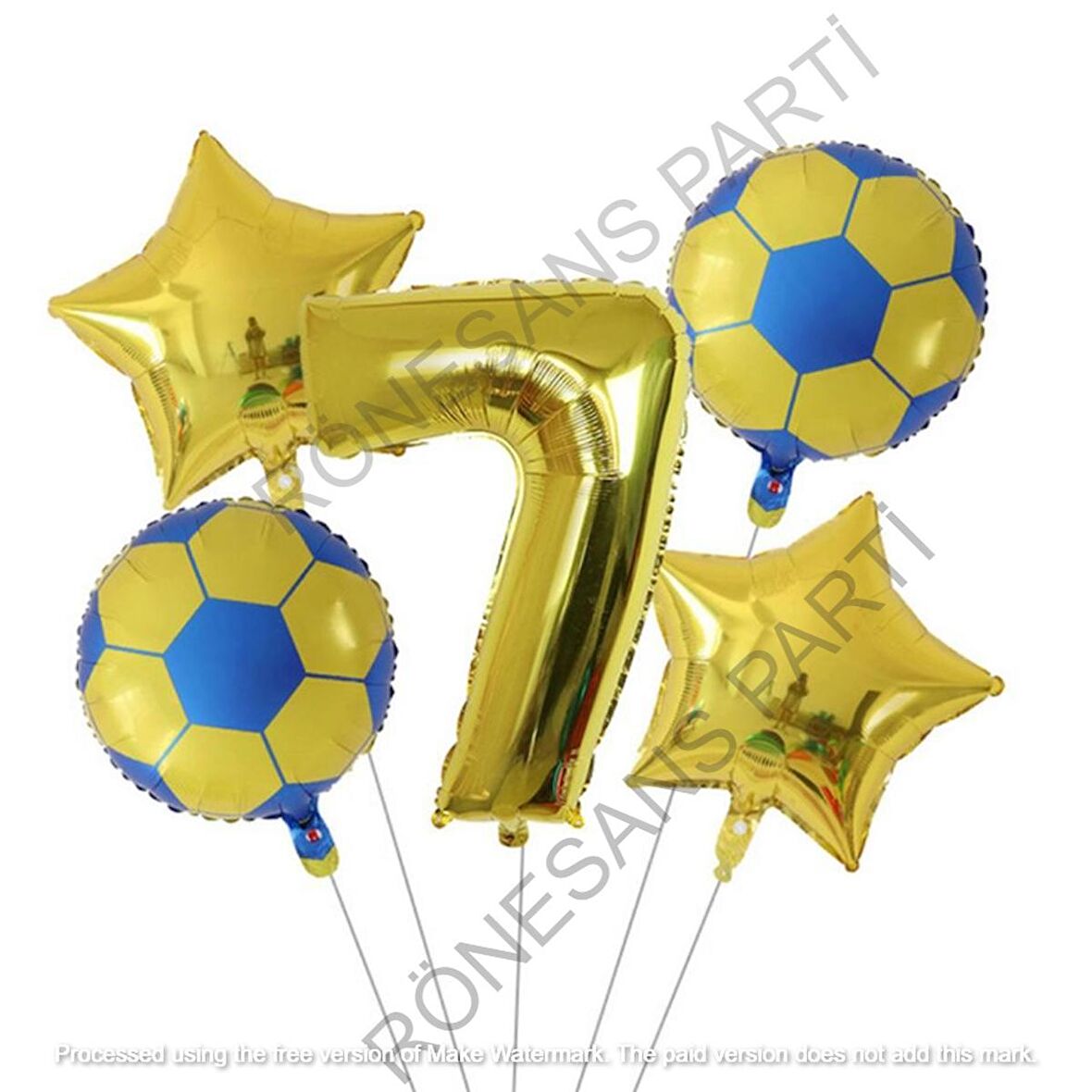 Sarı Lacivert Futbol Topu Folyo Balon Seti Yaş 7