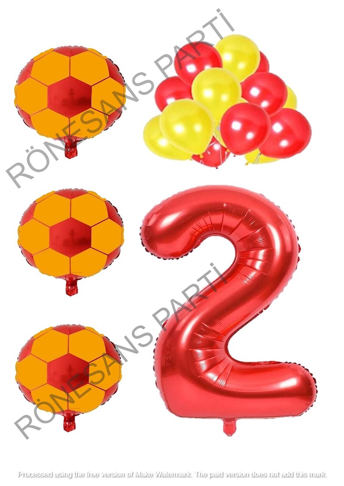 Sarı Kırmızı Futbol Topu Folyo ve Latex Balon Rakam Seti Yaş 2