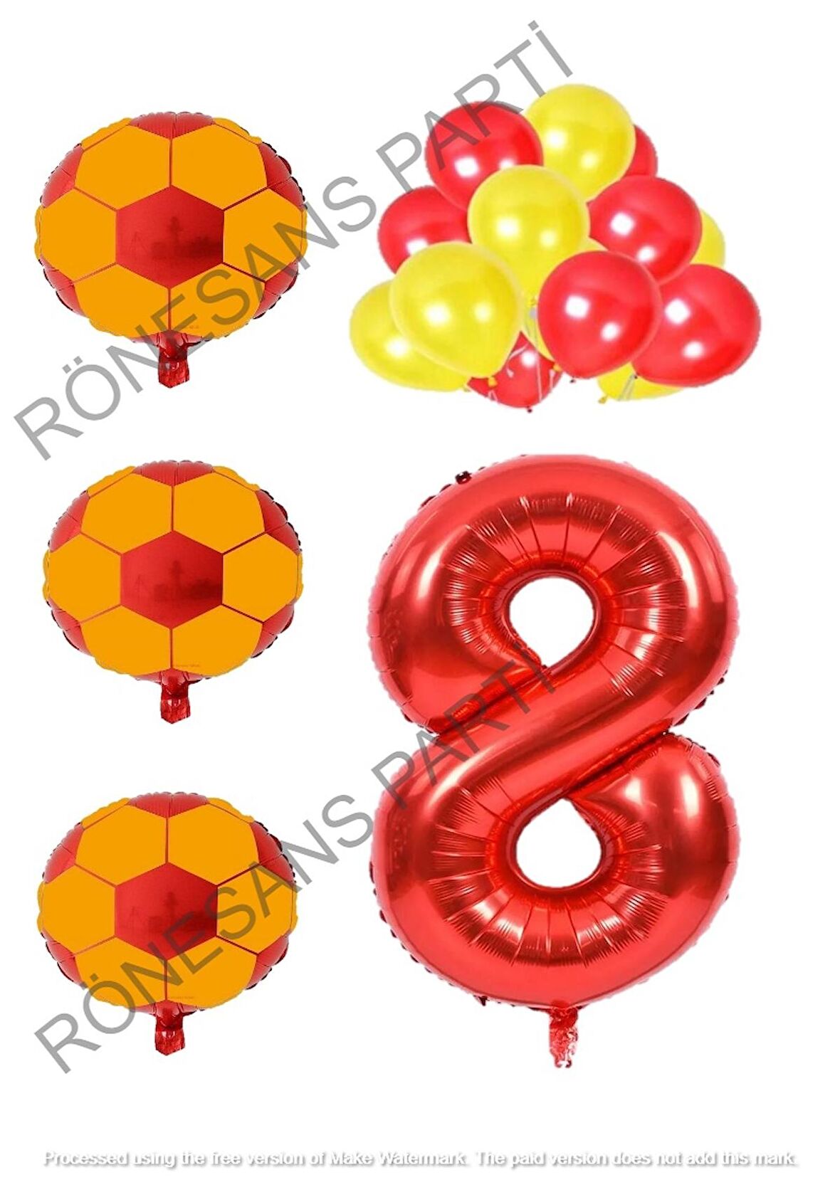 Sarı Kırmızı Futbol Topu Folyo ve Latex Balon Rakam Seti Yaş 8