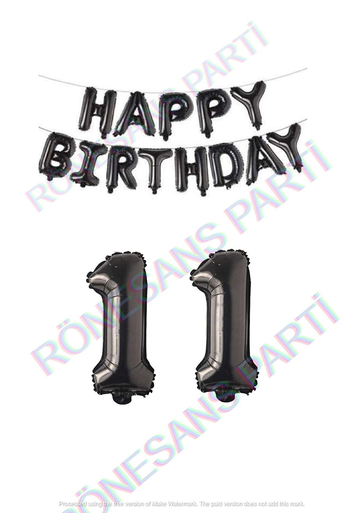 Happy Bırthday Siyah Renk Folyo Balon ve Rakam Seti Yaş 11