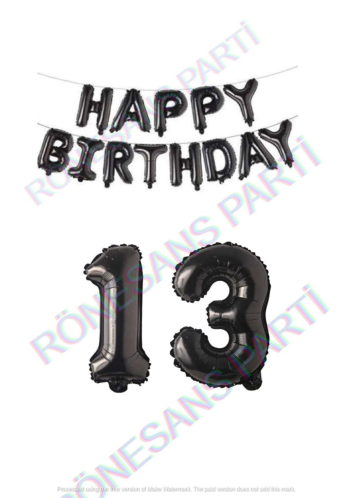 Happy Bırthday Siyah Renk Folyo Balon ve Rakam Seti Yaş 13