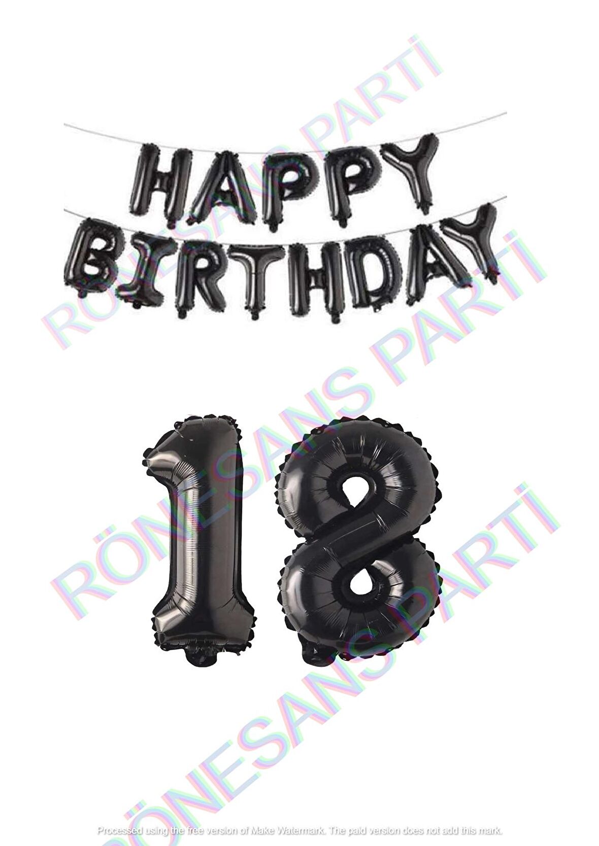 Happy Bırthday Siyah Renk Folyo Balon ve Rakam Seti Yaş 18