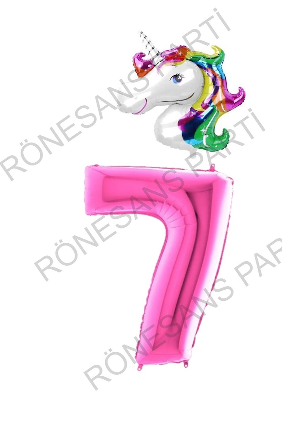 Unicorn Folyo Balon ve Fuşya Rakam Folyo Balon Seti 7