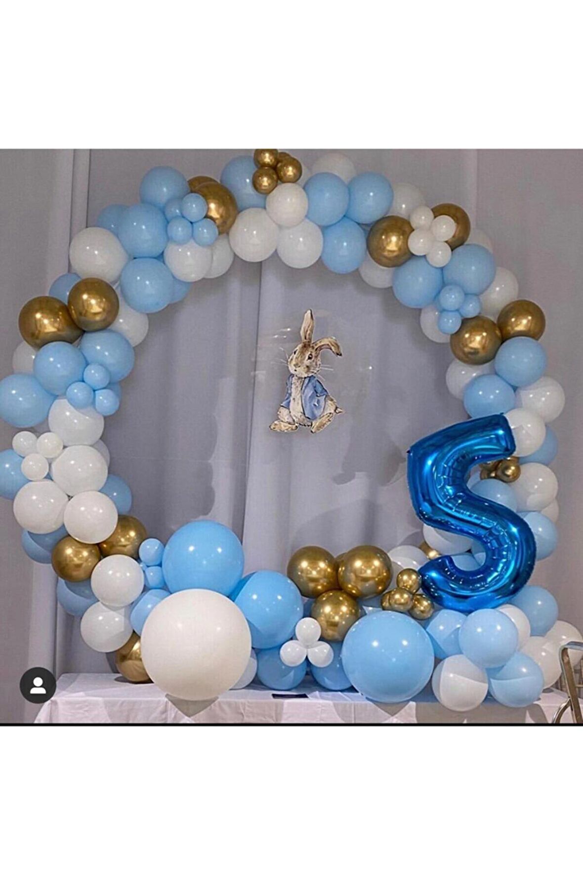 Krom Gold Makaron Mavi Pastel Beyaz Balon Zinciri 100 Adet