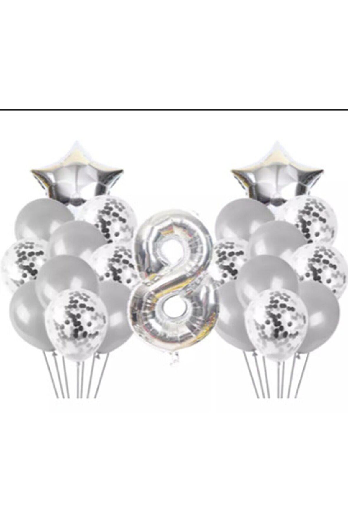 8 Yaş Konfetili Balon Doğum Günü Seti Gümüş