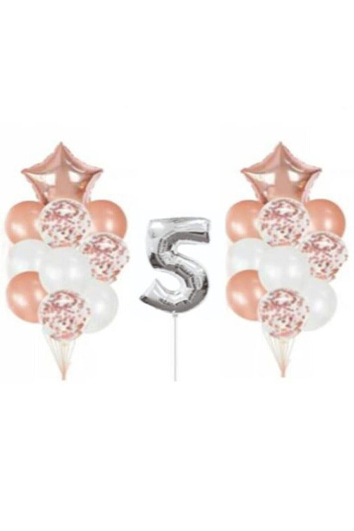 Gümüş 5 Yaş Rose Gold Konfetili Şeffaf Balon Seti