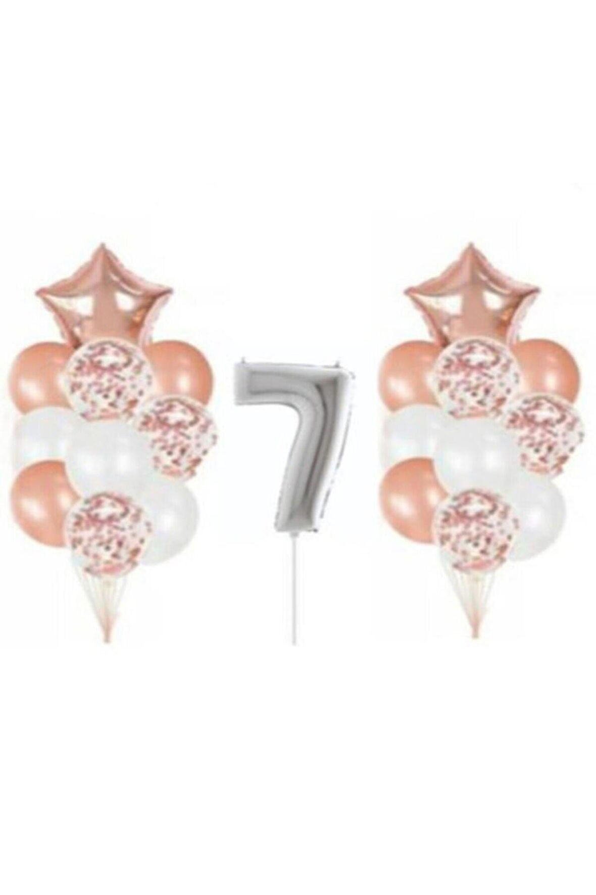 Gümüş 7 Yaş Rose Gold Konfetili Şeffaf Balon Seti
