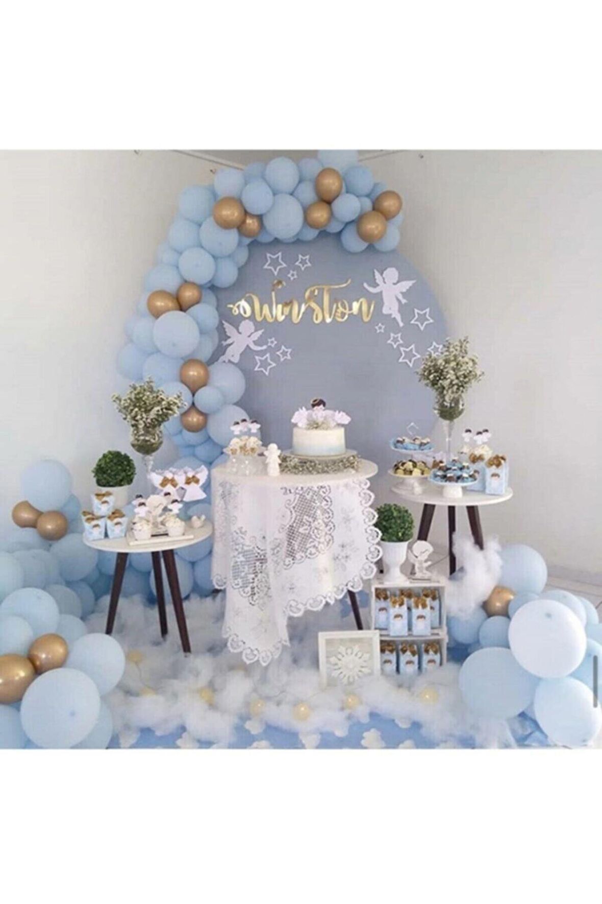Krom Gold Pastel Mavi Balon Zinciri 50 adet