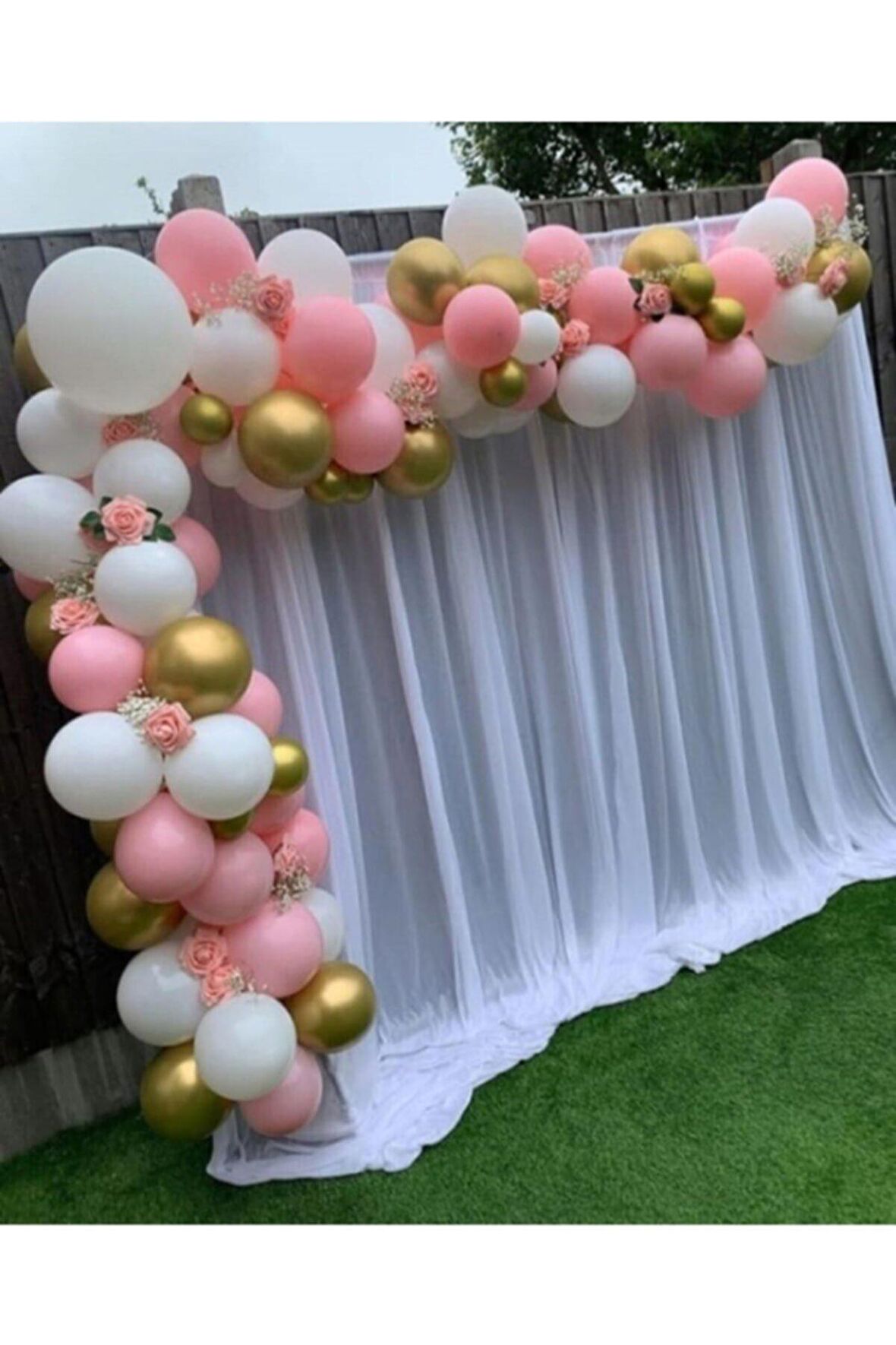 Pastel Beyaz -pembe - Krom Gold Balon Zincir Seti  50 Adet