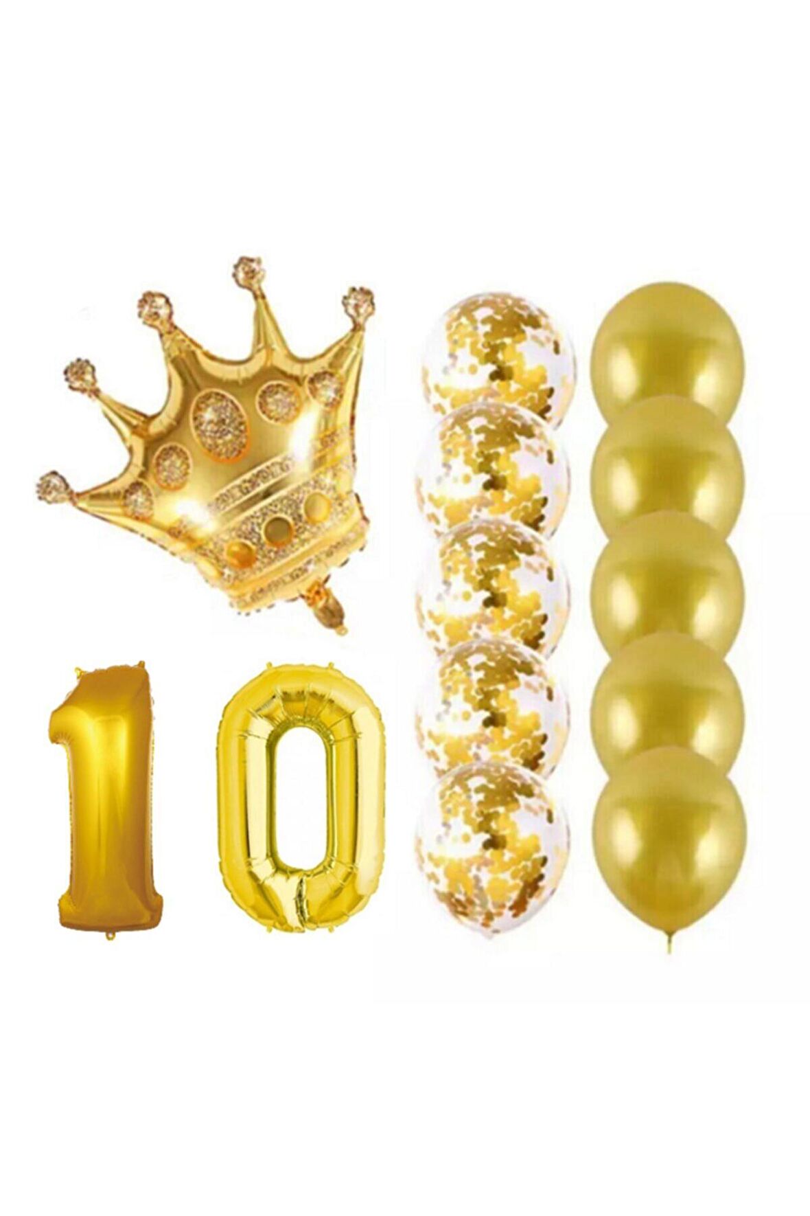 10 Yaş Kral Taçlı Gold Konfetili Şeffaf Balon Seti