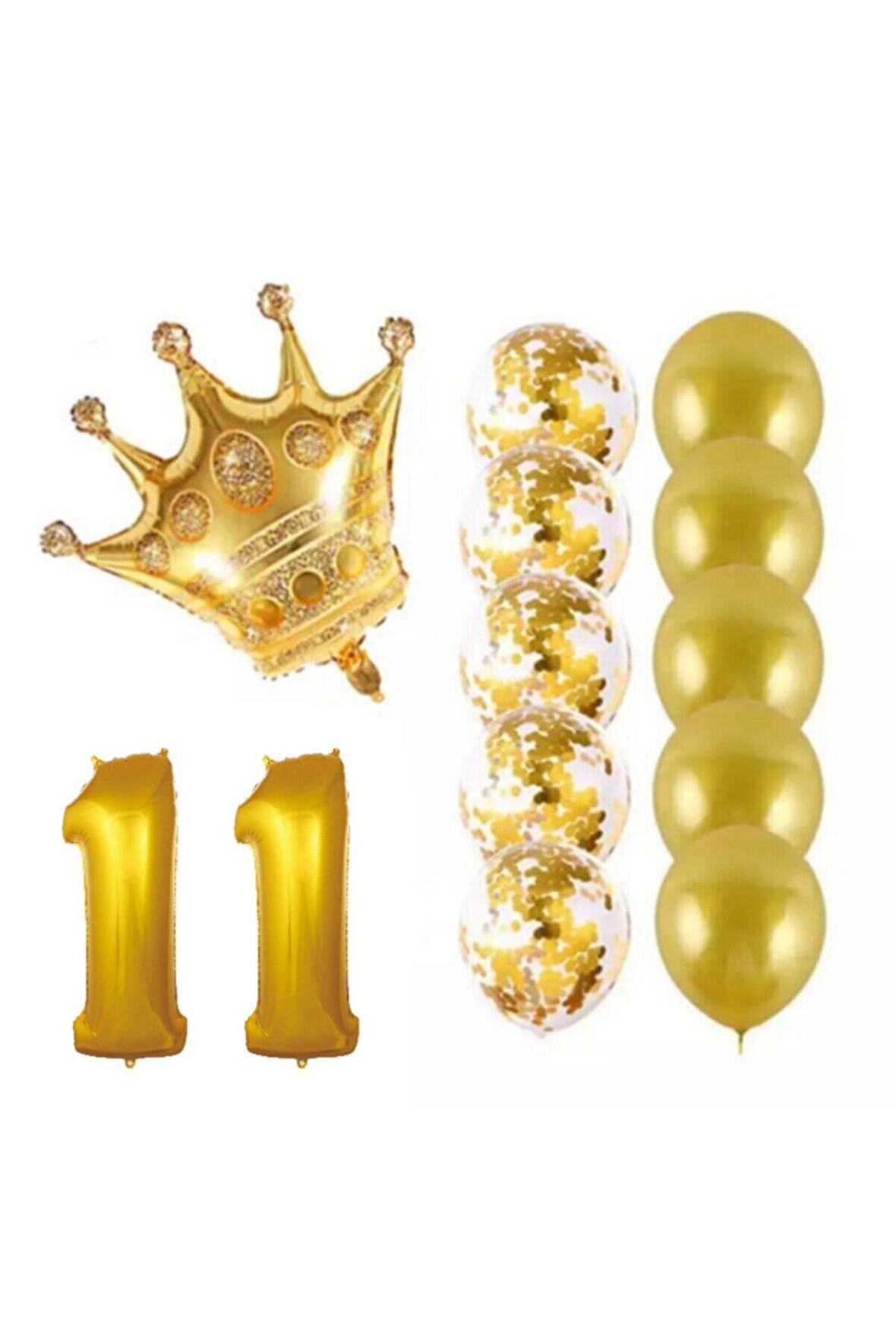 11 Yaş Kral Taçlı Gold Konfetili Şeffaf Balon Seti