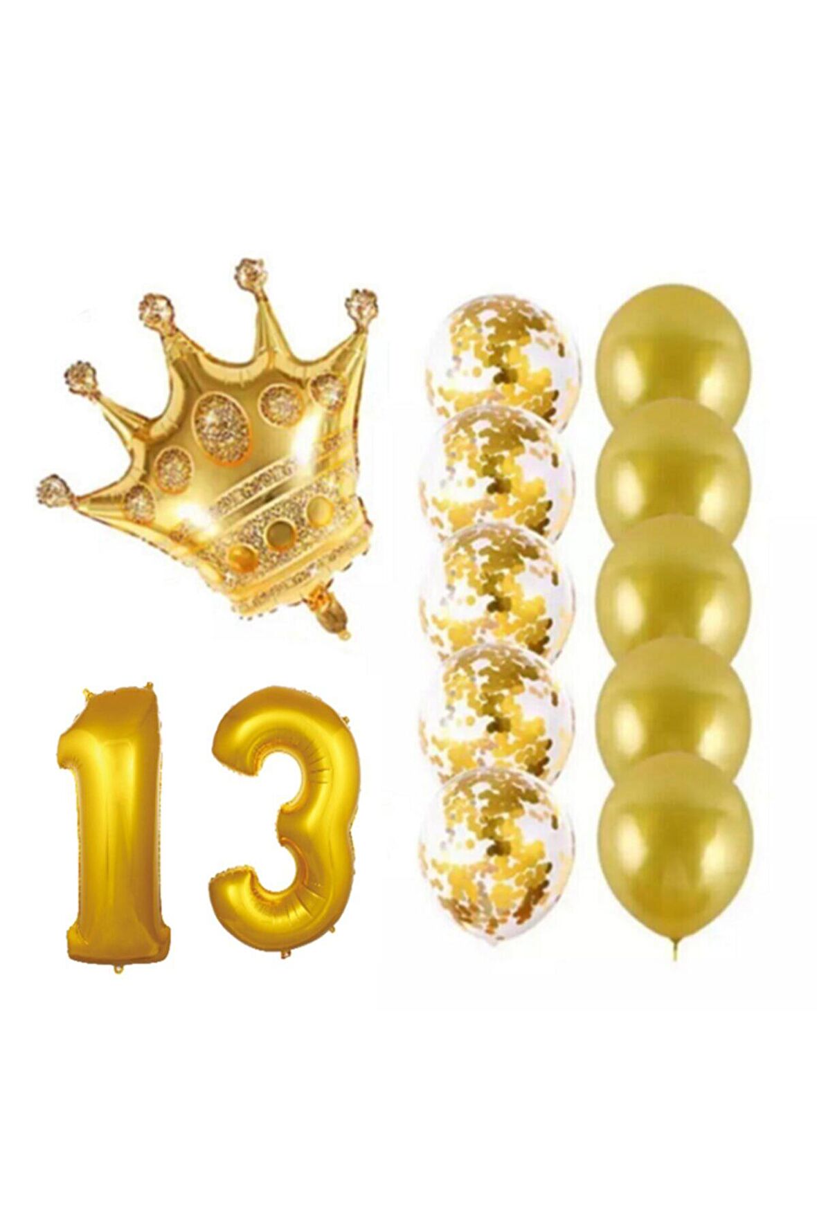 13 Yaş Kral Taçlı Gold Konfetili Şeffaf Balon Seti