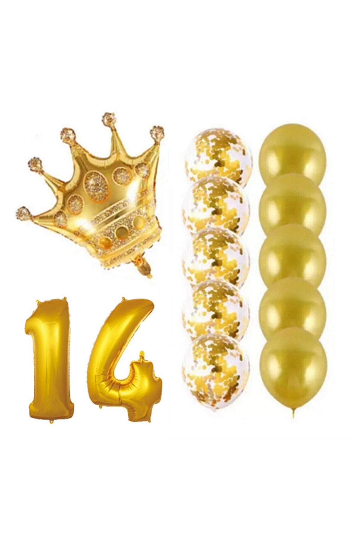 14 Yaş Kral Taçlı Gold Konfetili Şeffaf Balon Seti
