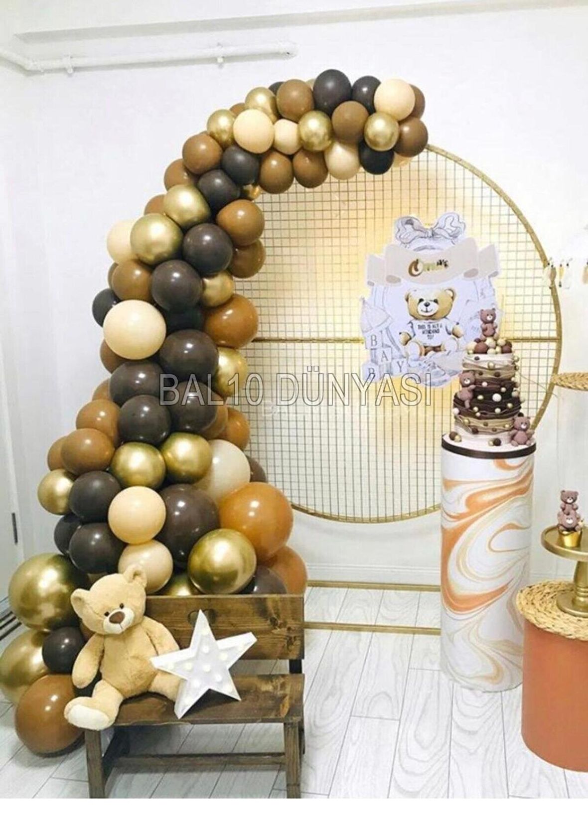 Karamel-Ten-Çikolata Kahve-Gold Renk Balon Zinciri 50 Adet+5 mt balon zinciri
