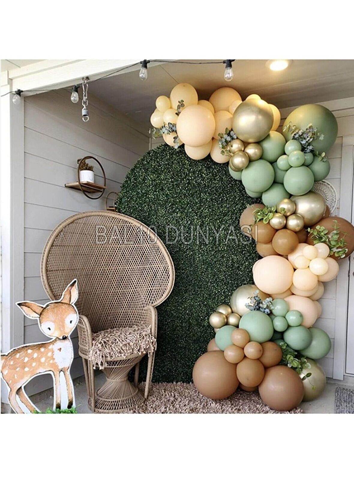 Krom Gold Küf Yeşili Karamel ve Ten Rengi Balon Zinciri 50 Adet+5 mt balon zinciri