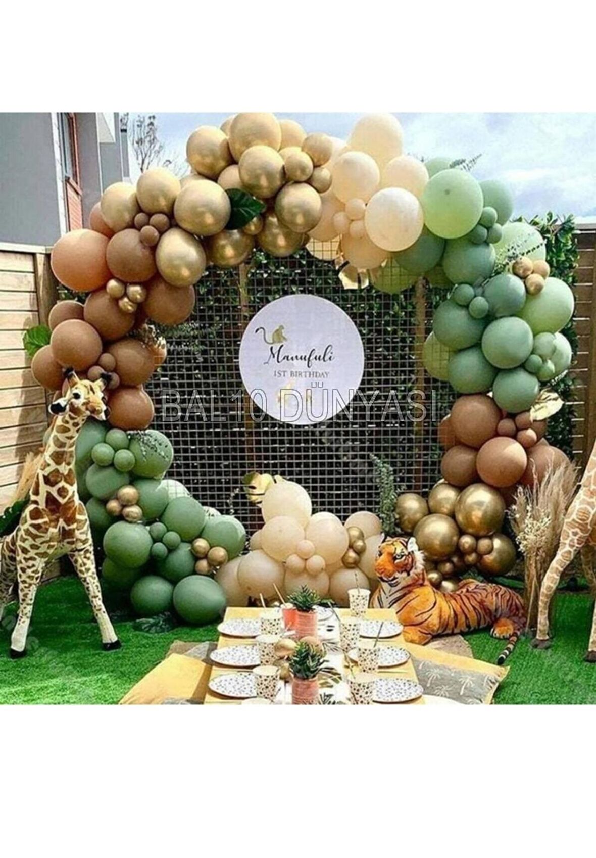 Gold Küf Yeşili Karamel ve Ten Rengi Balon Zinciri 100 Adet+5 mt balon zinciri