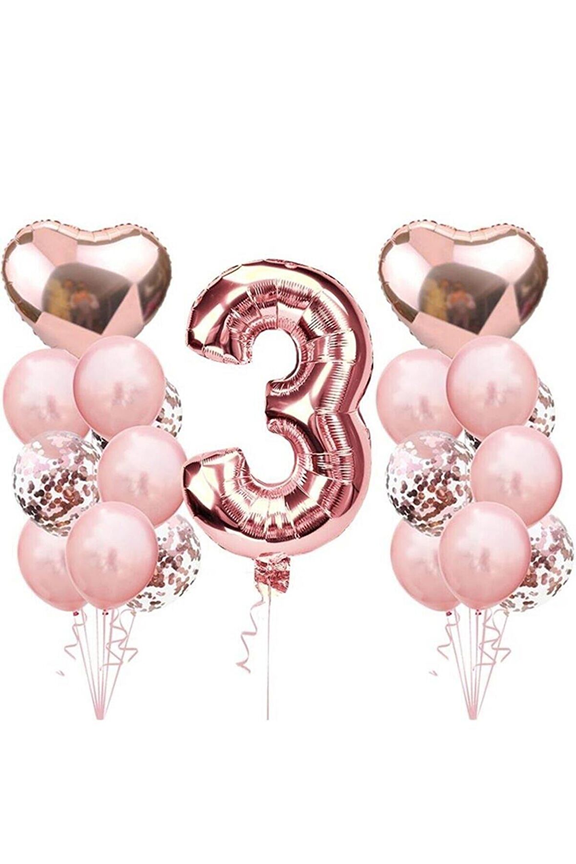 3 Yaş Rose Gold Doğum Günü Balon Seti