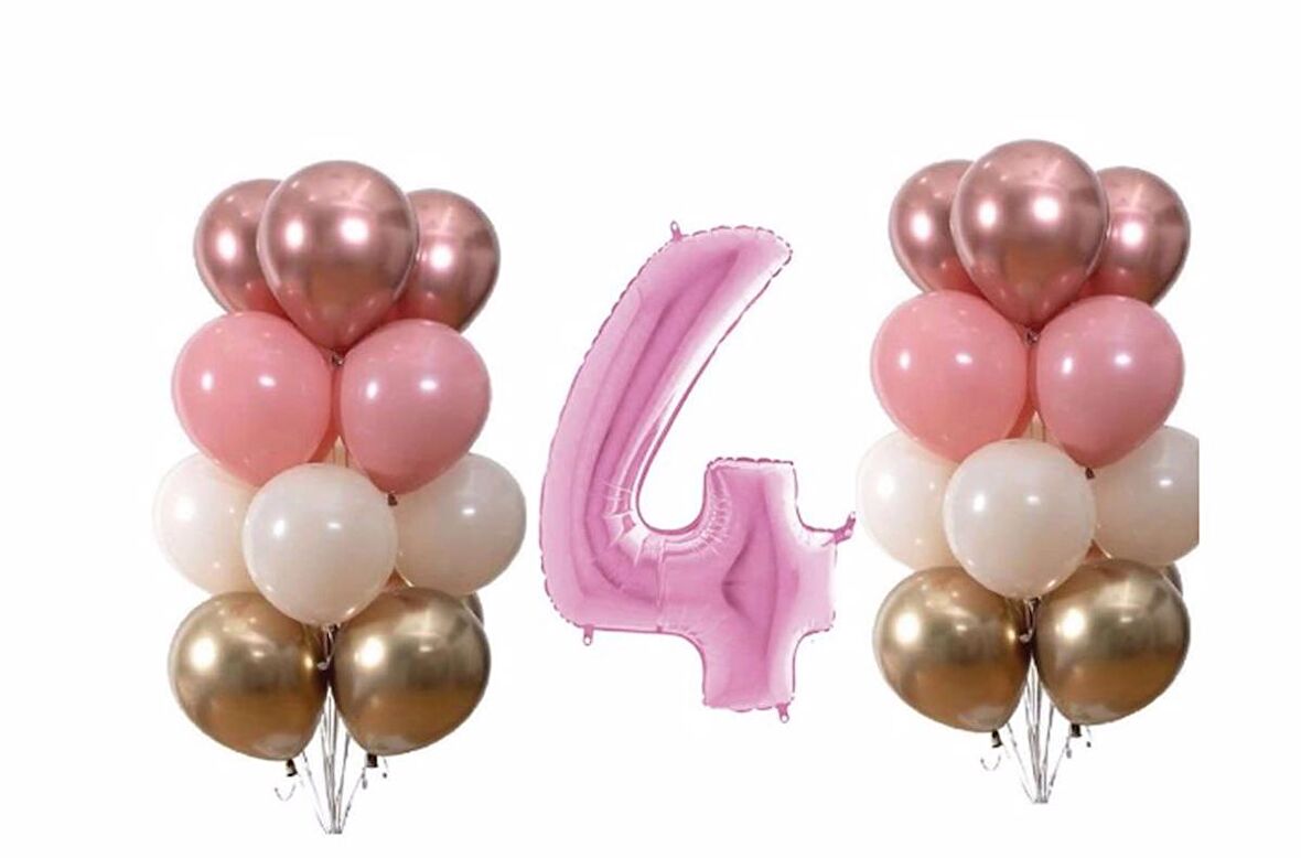 Pastel Krom 4 Yaş Pembe Doğum Günü Balon Seti