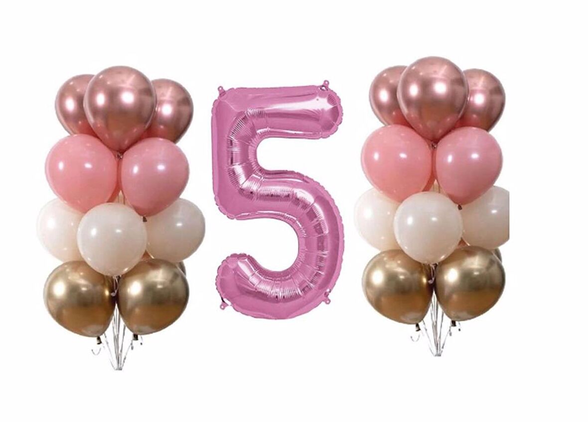 Pastel Krom 5 Yaş Pembe Doğum Günü Balon Seti