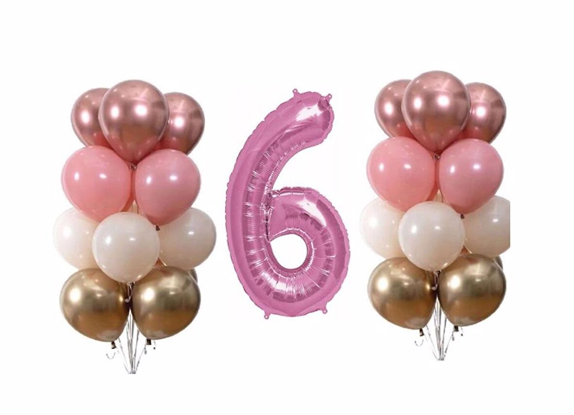 Pastel Krom 6 Yaş Pembe Doğum Günü Balon Seti