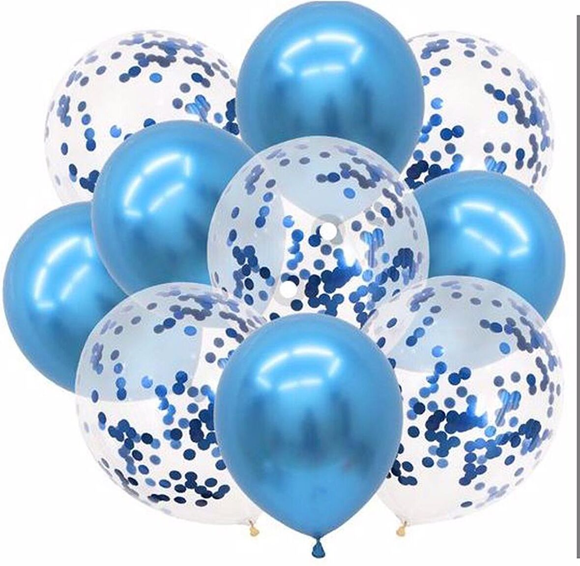 Metalik Mavi ve Mavi Konfetili Şeffaf Balon Seti