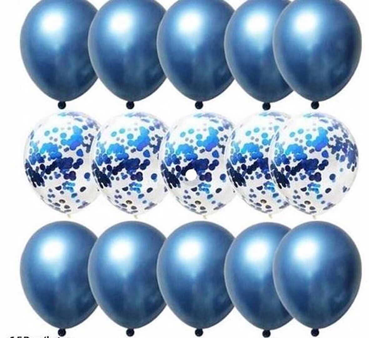Krom Mavi Ve Şeffaf Konfetili Balon Seti