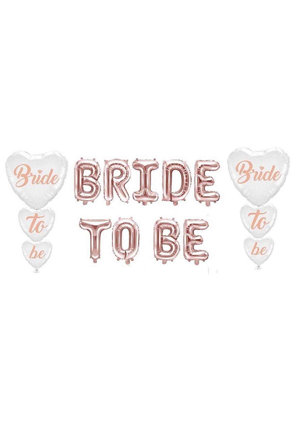 Bride To Be Rose Gold Folyo Balon Ve Beyaz Üstüne Rose Gold Kalp Balon Set