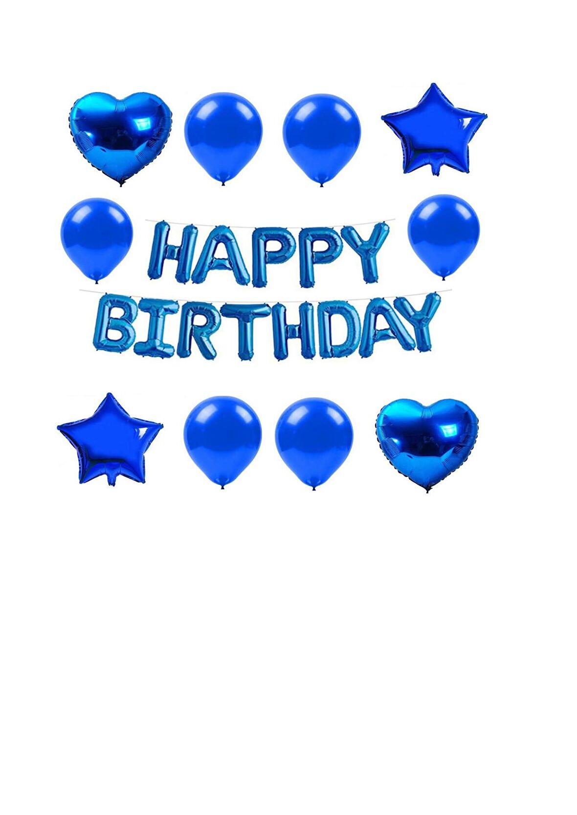 Happy Bırthday Mavi Kalp Yıldız Folyo Balon Seti