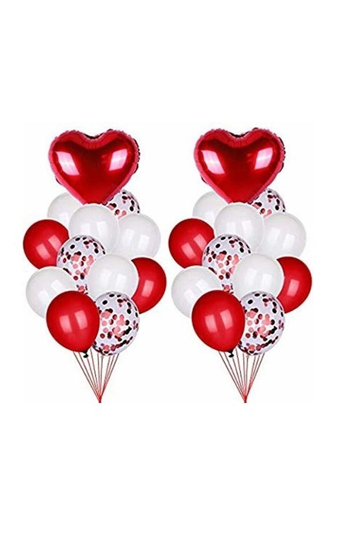 Sevgililer Günü Konfetili Balon ve Kalp Folyo Balon Seti