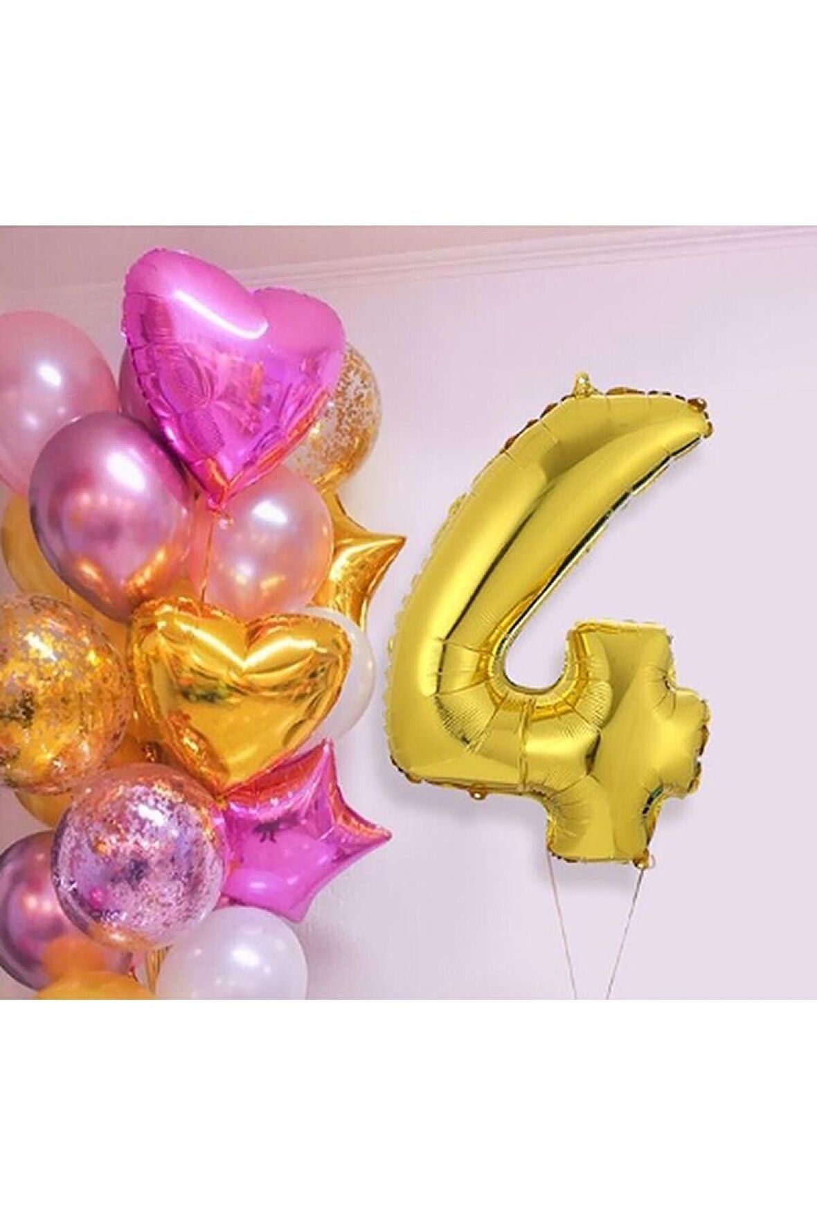 Pembe Gold Kalp Yıldız Rakam Konsept Balon Seti 4 Yaş 