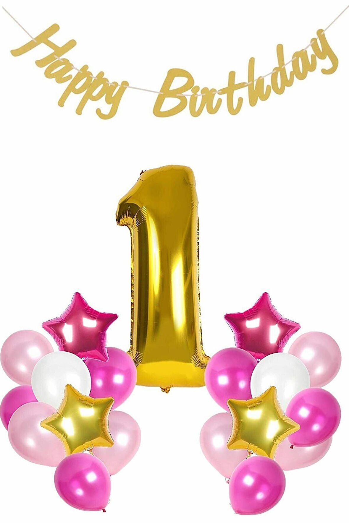 Doğum Günü 1 Yaş Happy Birthday Pembe Parti Seti