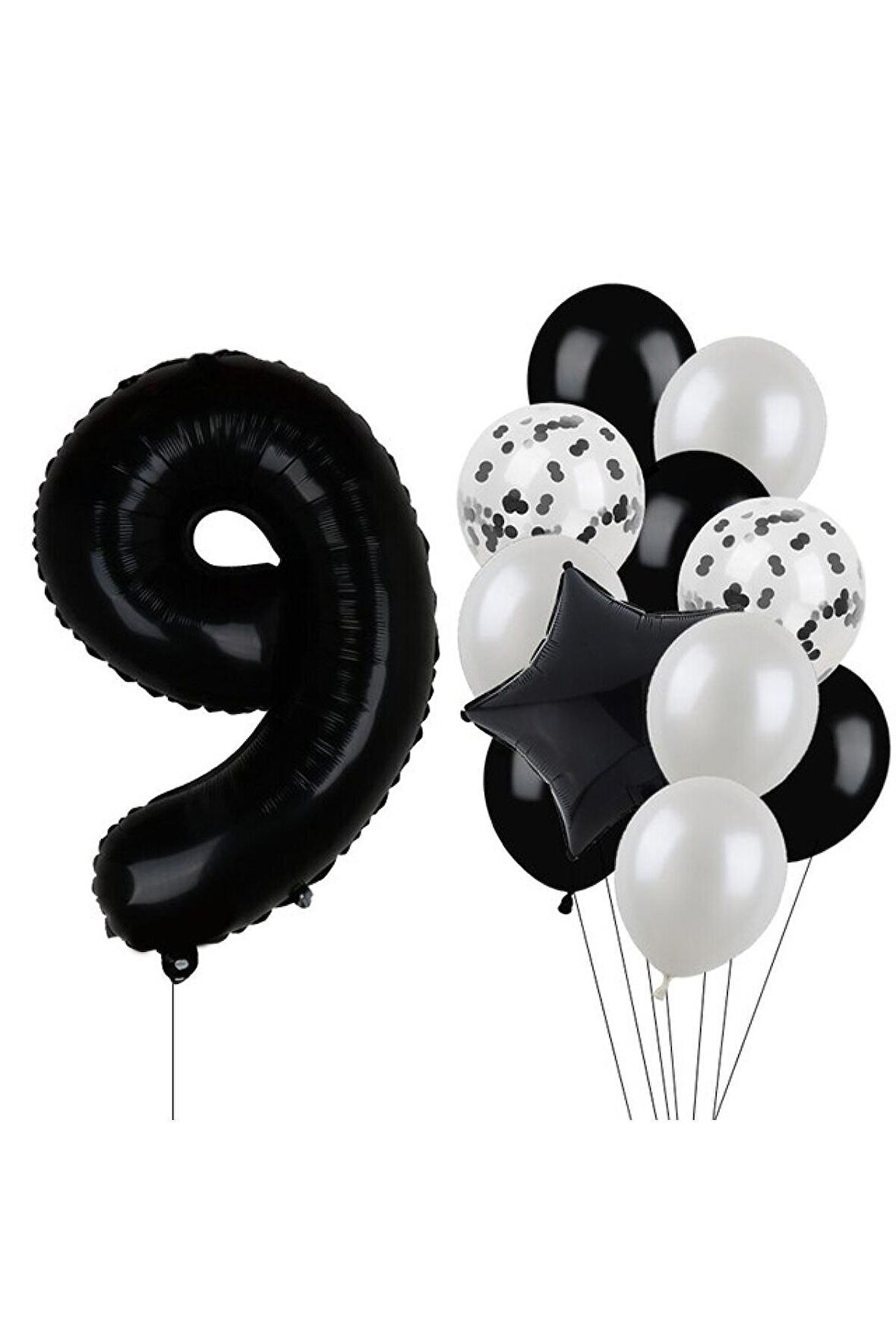 Siyah Rakam Folyo Ve Latex Balon Seti Yaş 9