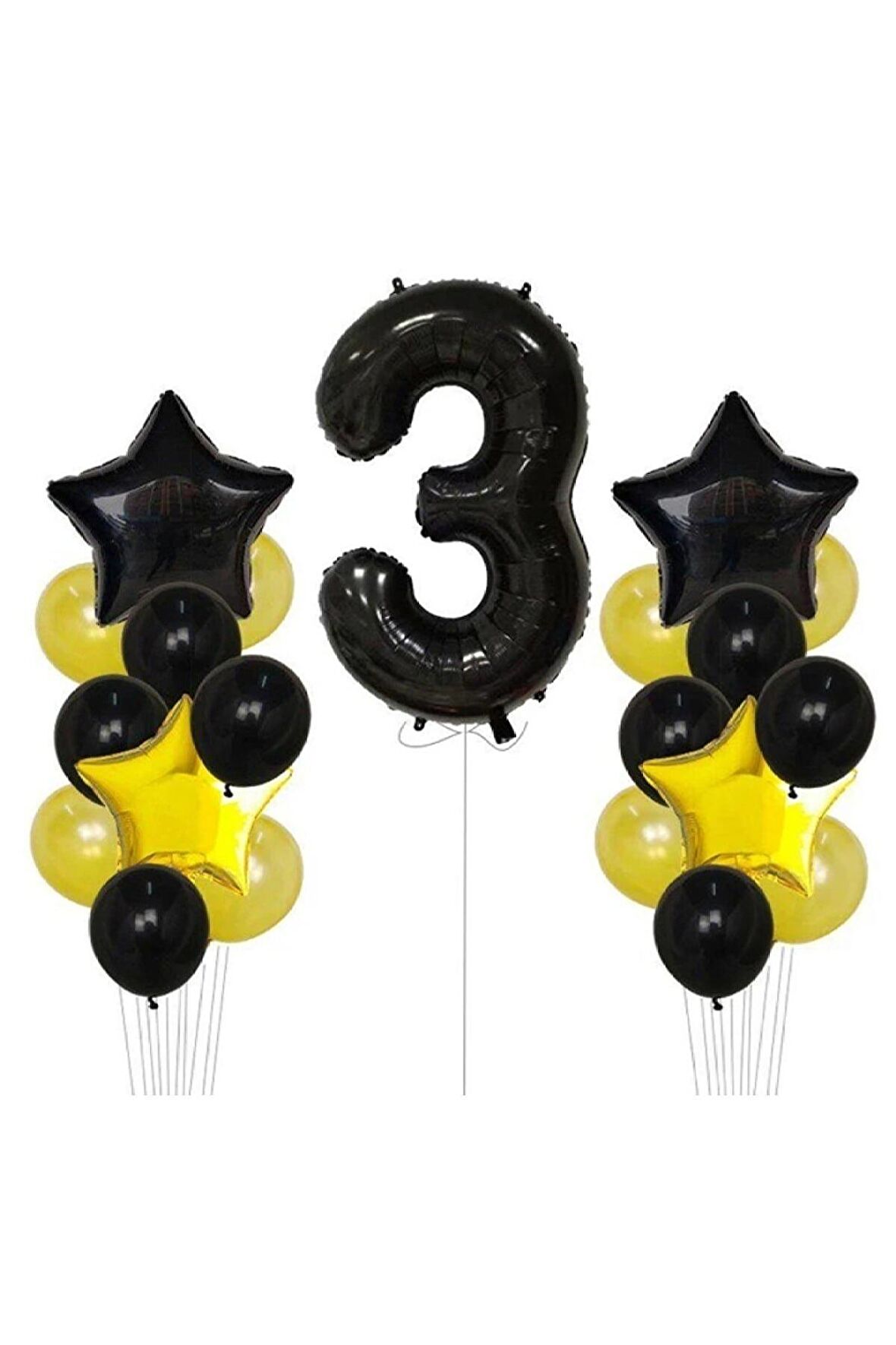 Sarı Gold Folyo Balon Rakam Set Dogum Günü Süsü 3 Yaş