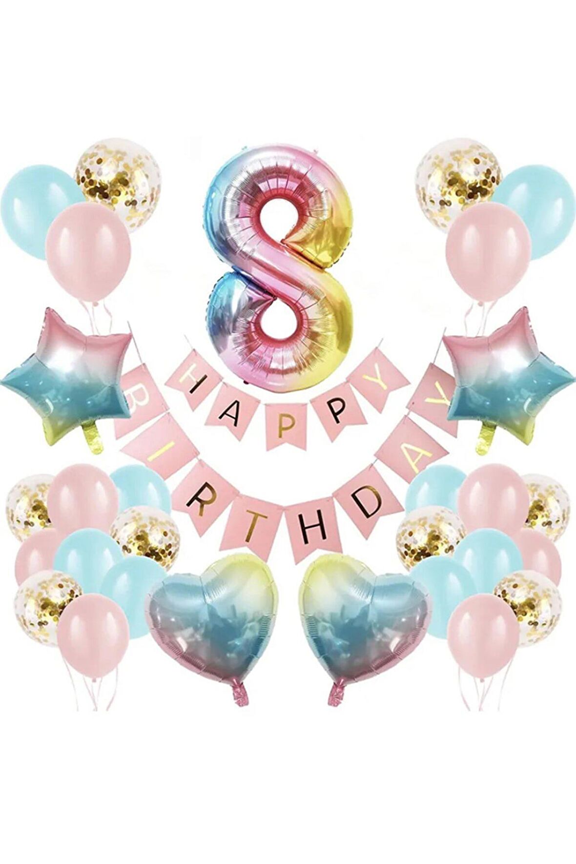 Renkli Folyo Balon Rakam Set Dogum Günü Süsü Yaş 8