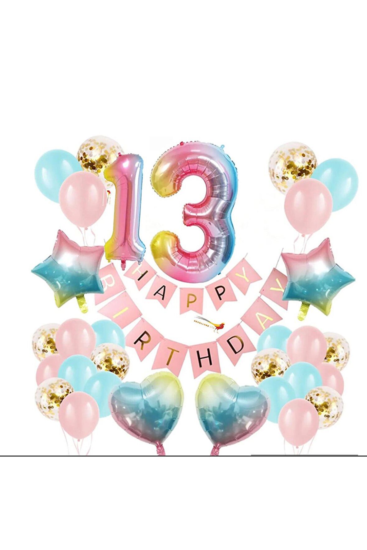 Renkli Folyo Balon Rakam Set Dogum Günü Süsü Yaş 13