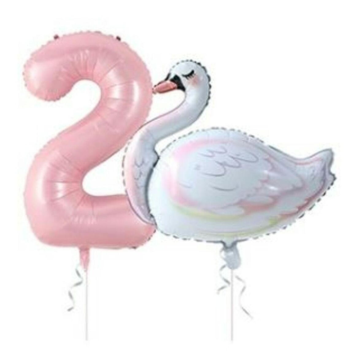 Kuğu Balon Pembe Rakam Folyo Balon Set Yaş 2