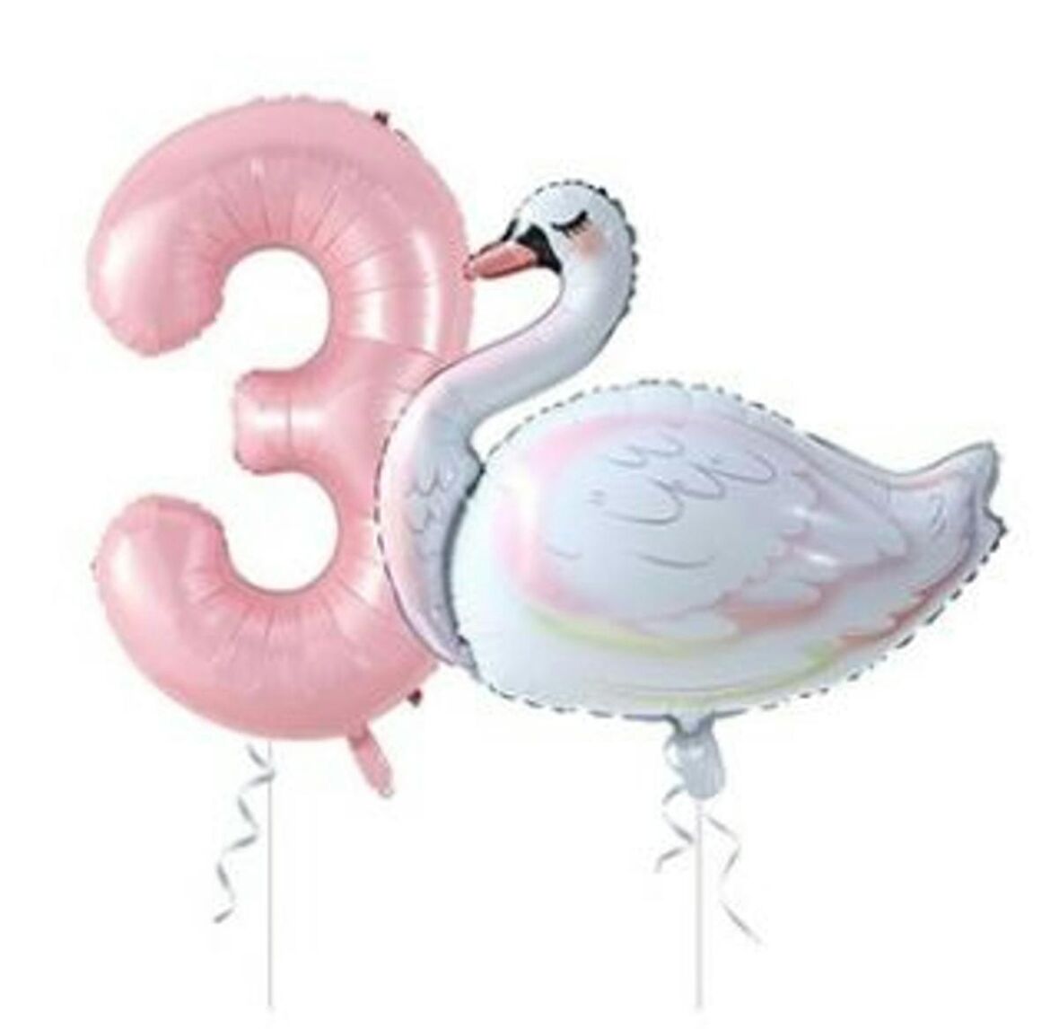 Kuğu Balon Pembe Rakam Folyo Balon Set Yaş 3